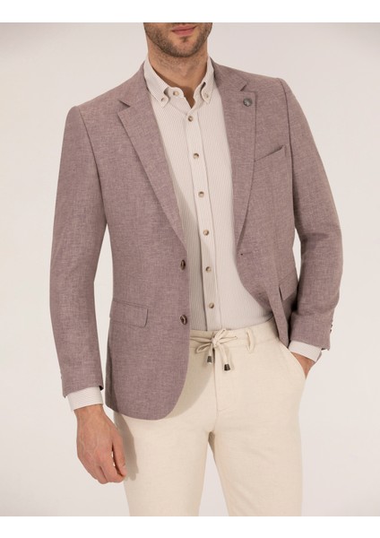 Erkek Gül Kurusu Keten Karışımlı Blazer Ceket 50264619-VR026