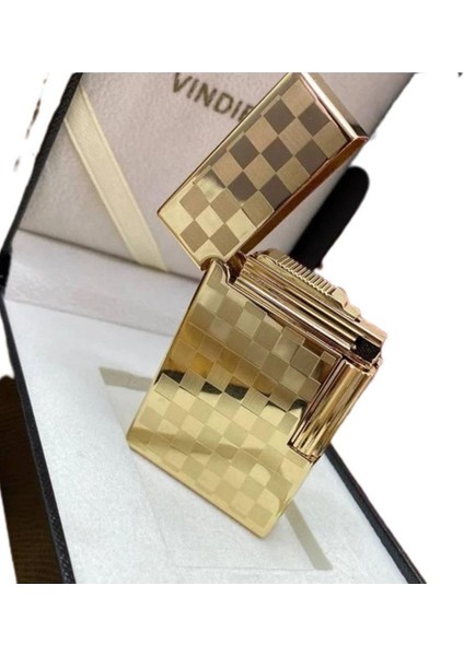 Çelik Gazlı Dupont Çakmak Özel Kutulu Gold Damalı Tasarım
