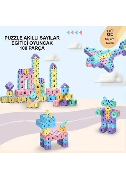 Puzzle Akıllı Sayılar 100 Parça Rakamlı Eğitici Oyuncak Akıl Sayı Küpü