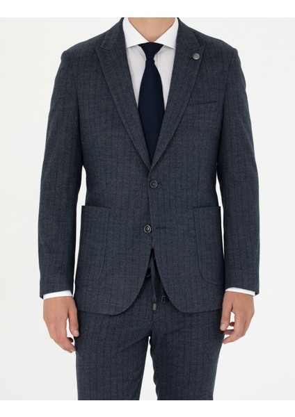 Erkek Lacivert Ekstra Slim Fit Çizgili Takım Elbise 50276879-VR033