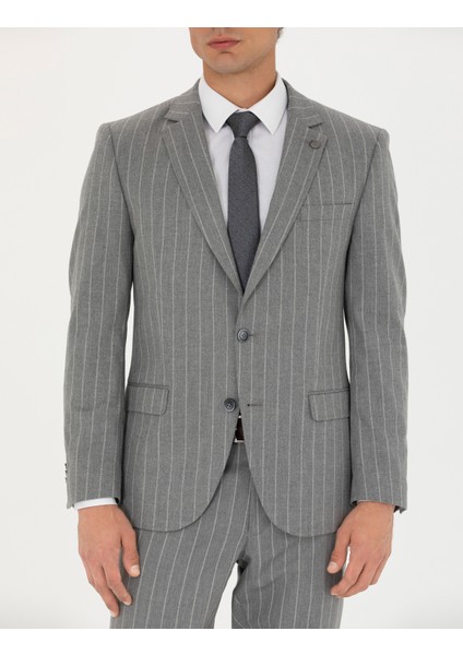 Erkek Gri Ex. Slim Fit Çizgili Takım Elbise 50273543-VR024