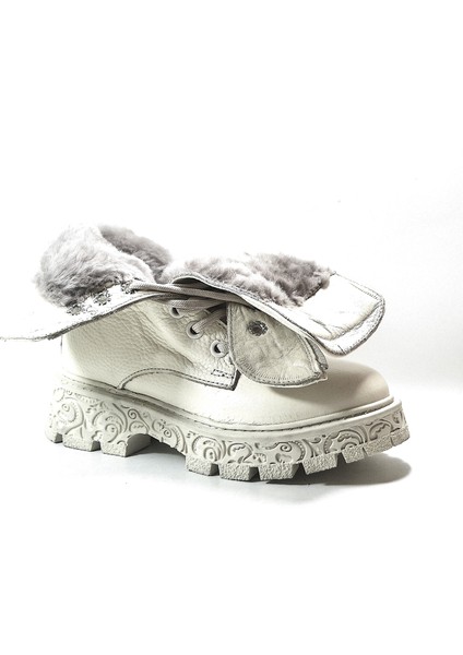 R.301 Deri Bej Kürklü Fermuarlı Kız Çocuk Postal Bot fiyatları