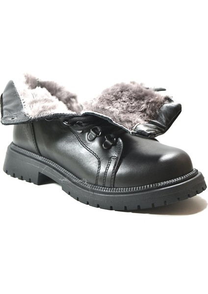 RK.802 Deri Siyah Kürklü Fermuarlı Erkek Çocuk Bot modelleri