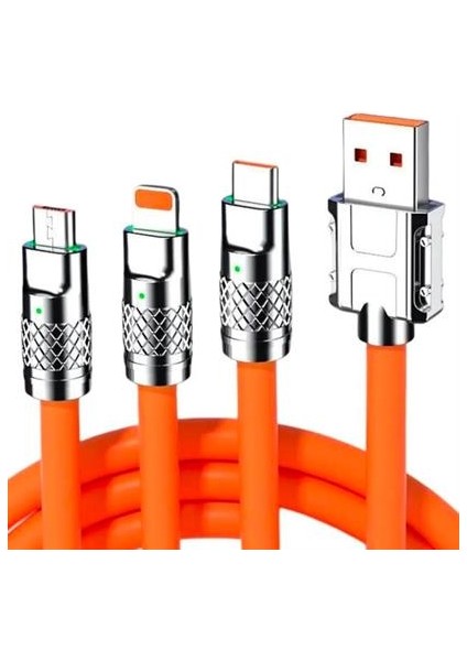 Telefonum Için 3 Farklı Başlı Silikon USB Hızlı Şarj Kablosu 1mt