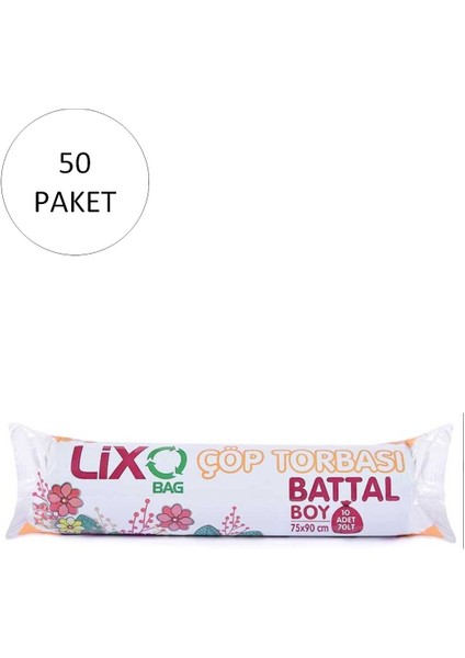 Battal Boy Çöp Torbası 75 x 90 cm 10 Lu Rulo x 50 Paket = 500 Adet (Mavi)