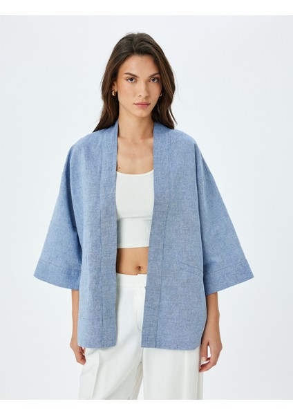 3/4 Geniş Kollu Keten Karışımlı Kimono modelleri