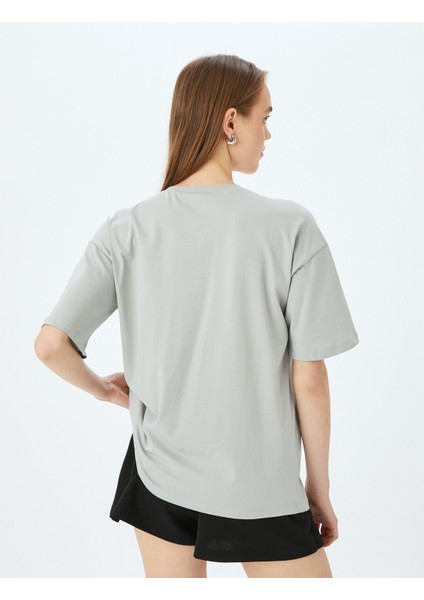 Slogan Baskılı Bisiklet Yaka Kısa Kollu Oversize Tişört