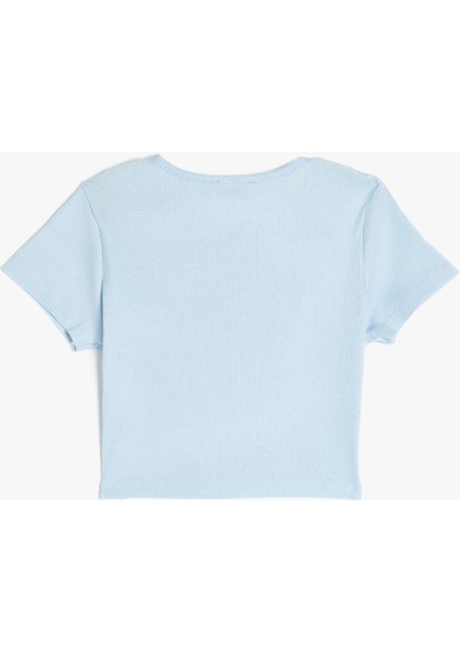 Çiçek Baskılı Kısa Kollu Bisiklet Yaka Pamuklu Tişört fiyatları