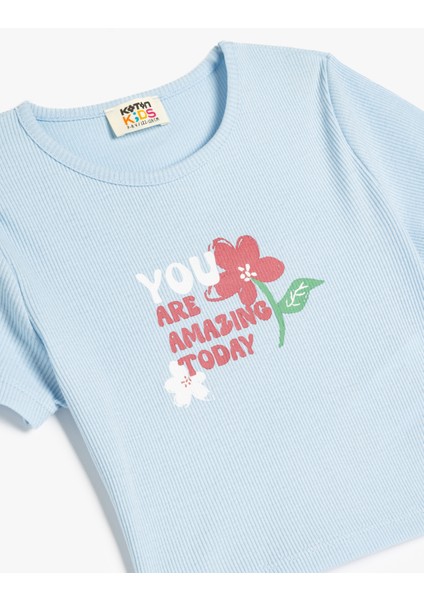 Çiçek Baskılı Kısa Kollu Bisiklet Yaka Pamuklu Tişört modelleri