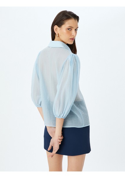 Dokulu 3/4 Balon Kollu Yarı Transparan Gömlek fırsatları