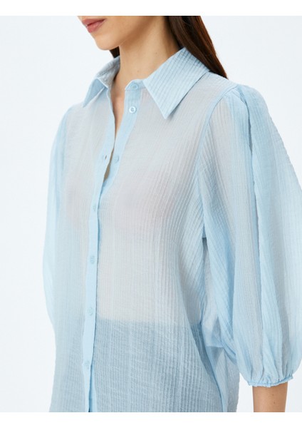 Dokulu 3/4 Balon Kollu Yarı Transparan Gömlek indirimleri