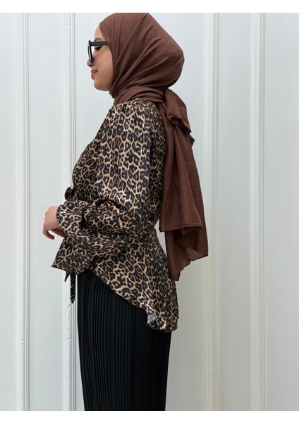 Leoparlı Pliseli Etek Takım Leopar