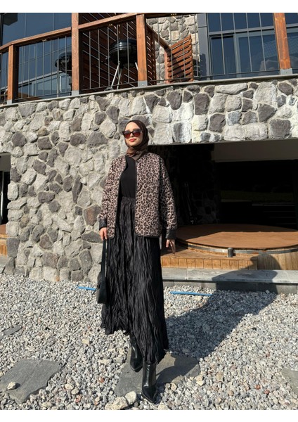 Çift Yönlü Oversize Kapitone Leopar Ceket Leopar