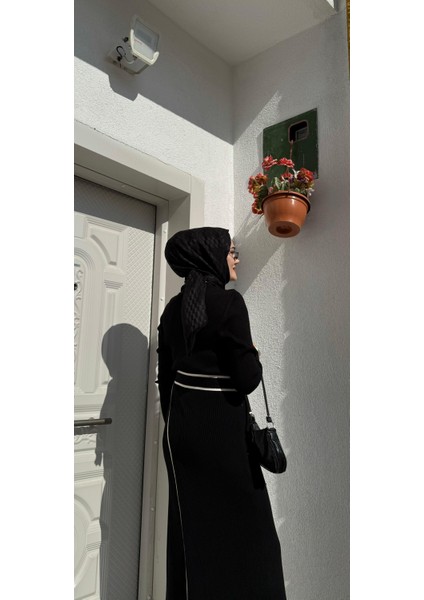 Triko Bağlamalı Uzun Elbise Siyah
