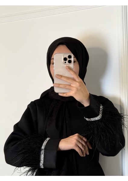 Uzun Kol Tüy Detaylı Elbise Siyah modelleri