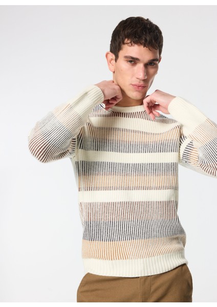 Bisiklet Yaka Slim Fit Ekru Erkek Kazak MI2878SS