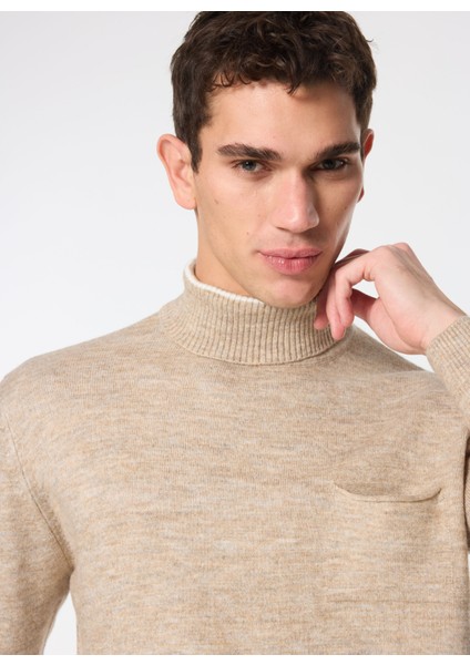 Balıkçı Yaka Standart Bej Melanj Erkek Kazak ACE049251314_BMJ