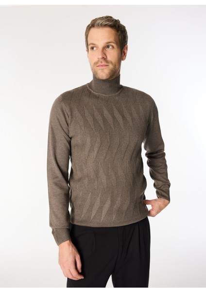 Yarım Balıkçı Yaka Slim Fit Kahve Melanj Erkek Kazak MI2763SS