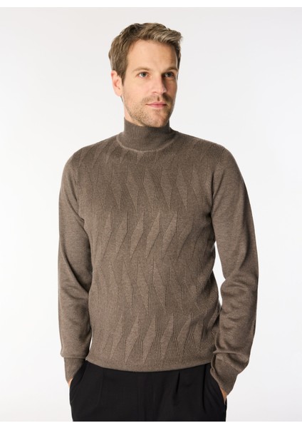 Yarım Balıkçı Yaka Slim Fit Kahve Melanj Erkek Kazak MI2763SS modelleri