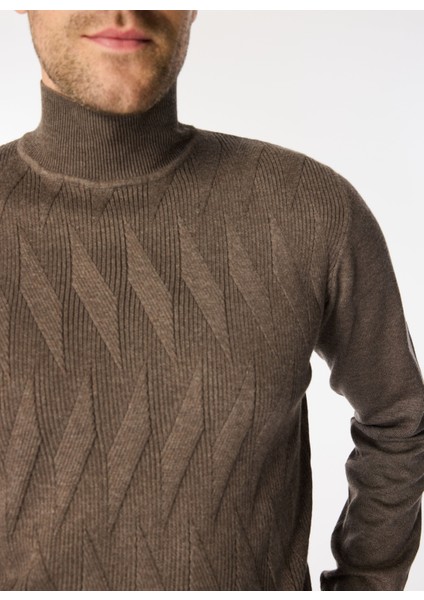 Yarım Balıkçı Yaka Slim Fit Kahve Melanj Erkek Kazak MI2763SS fırsatları