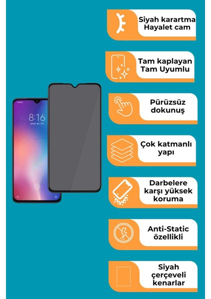 Samsung Galaxy A25 Uyumlu Tam Kaplayan Hayalet Cam Siyah Karartma Ekran Koruyucu Cam Anti-Static Özellikli Siyah Çerçeveli fiyatları