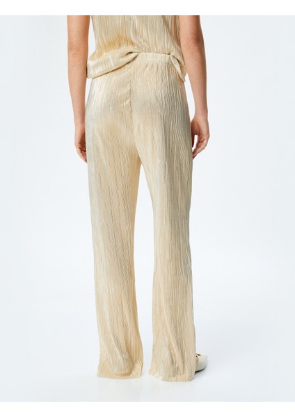 Beli Bağlamalı Yüksek Bel Parlak Piliseli Palazzo Pantolon fırsatları