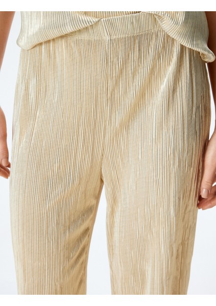 Beli Bağlamalı Yüksek Bel Parlak Piliseli Palazzo Pantolon indirimleri