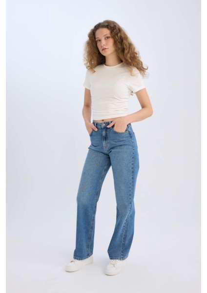 90's Wide Leg Yüksek Bel Geniş Paça Uzun Jean Kar Yıkamalı Pantolon D7952AX25SP