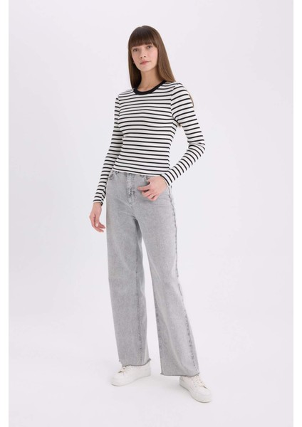 Slim Fit Dar Kesim Bisiklet Yaka Çizgili Uzun Kollu Tişört D3754AX25SP fiyatları