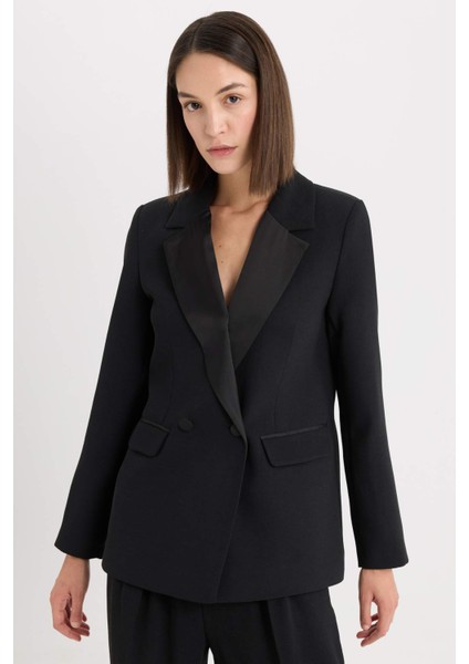 Regular Fit Ceket Yaka Krep Blazer Ceket D9554AX24AU