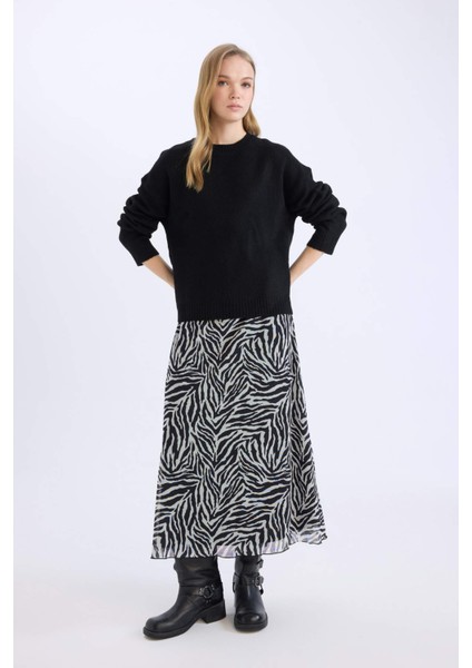Flare Fit Zebra Desenli Yüksek Bel Tül Maxi Etek E3974AX25SP fiyatları