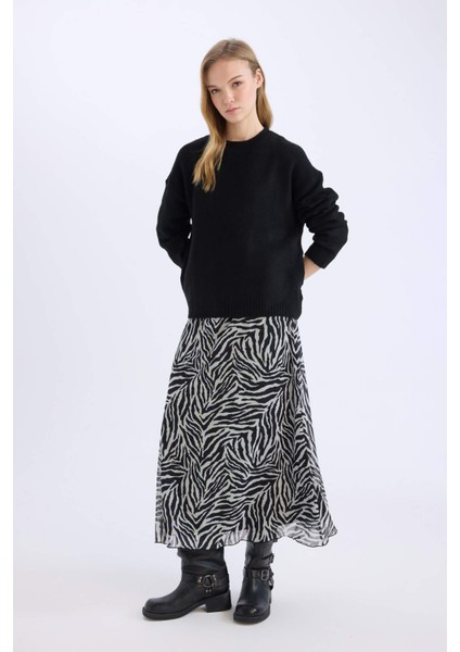 Flare Fit Zebra Desenli Yüksek Bel Tül Maxi Etek E3974AX25SP modelleri