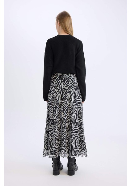 Flare Fit Zebra Desenli Yüksek Bel Tül Maxi Etek E3974AX25SP indirimleri