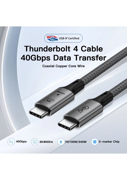 USB 4.0 1mt 40GBPS Kablo 8k Type-C USB Hızlı Şarj Kablosu Veri Kablosu iPhone 15 Pro Max’ten Android’e