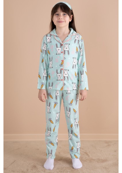 Yeşil Tavşan Baskılı Kız Çocuk Pijama Takımı 20124 fiyatları