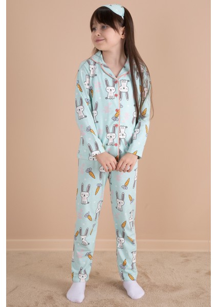 Yeşil Tavşan Baskılı Kız Çocuk Pijama Takımı 20124 modelleri