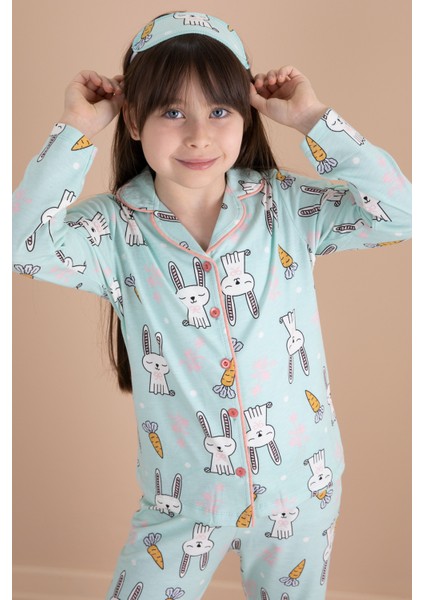 Yeşil Tavşan Baskılı Kız Çocuk Pijama Takımı 20124 fırsatları