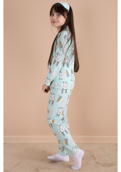 Yeşil Tavşan Baskılı Kız Çocuk Pijama Takımı 20124 indirimleri