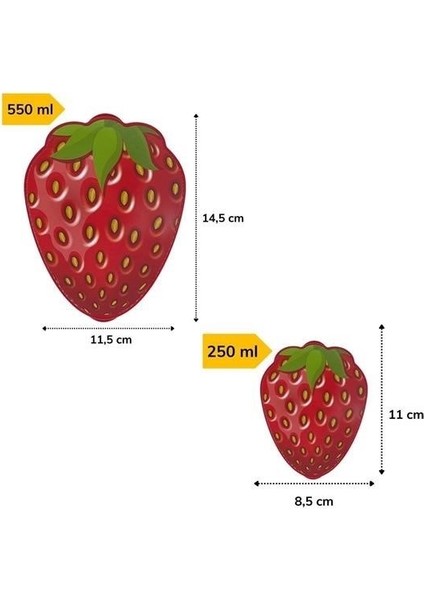 HOBİBAHÇEM®2'li Çilek Model Saklama ve Beslenme Seti (550 ml+250 ml)