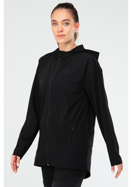 Siyah Regular Fit Düz Kapüşonlu Kadın Tunik - SC1109