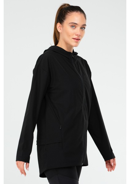 Siyah Regular Fit Düz Kapüşonlu Kadın Tunik - SC1109
