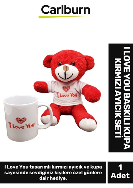 Özel Üretim Sevgililer Günü Gift Seni Seviyorum I Love You Baskılı Kupa Bardak Kırmızı Ayıcık Seti