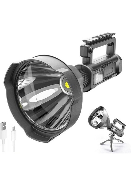 Good Shop Süper Parlak Projektör, Taktik Şarj Edilebilir El Spotlight Fener Led El Feneri, Tripod Usb Çıkışlı, Çalışma Işığı (Yurt Dışından)