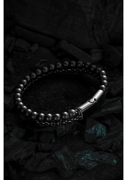 Oniks Doğaltaş Örgü Erkek Deri Bileklik modelleri