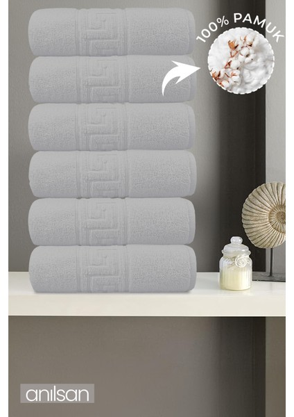 6'lı Greek Gri El Havlusu - 50 x 90 cm , 225 Gr, Pamuk, Spa ve Otel Havlusu