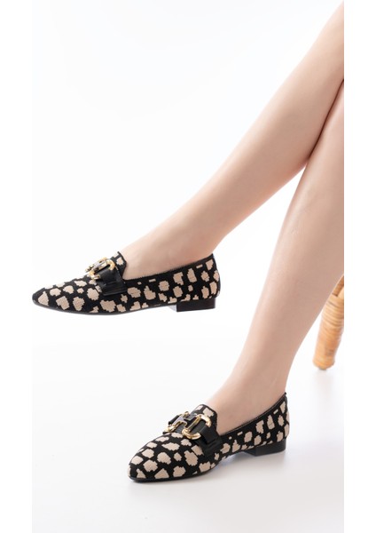 Bonna Siyah Bej Toka Detaylı ( 1 cm Topuklu ) Sivri Burun Babet modelleri