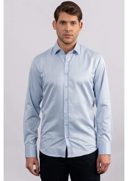 Modern Slim Fit Düz Saten Erkek Gömlek