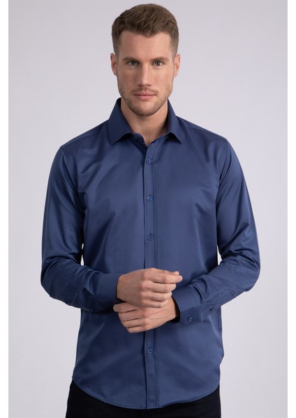 Modern Slim Fit Düz Saten Erkek Gömlek