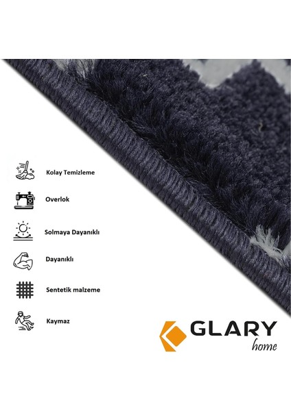 Home GH40A-GRYB-GRY3 Kare Desenli Kaydırmaz Tabanlı 3'lü Merdiven Halısı - Gri/siyah