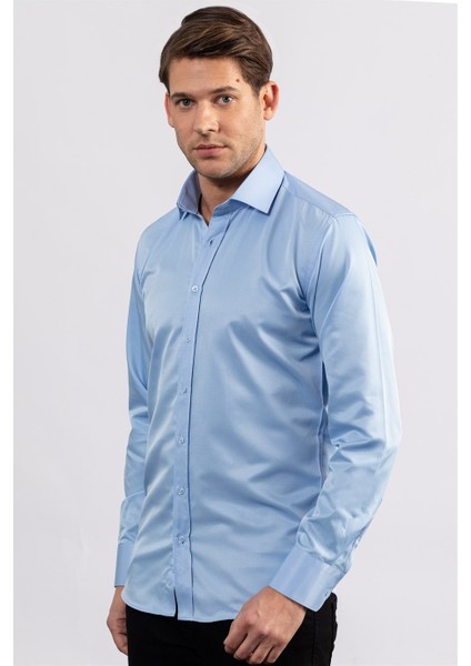 Modern Slim Fit Düz Saten Erkek Gömlek fiyatları